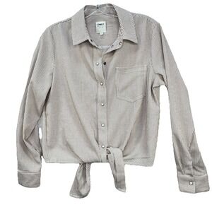 Seersucker Tie Front Pin Stripe Snap Button Down Top Women's Small Beachy Preppy